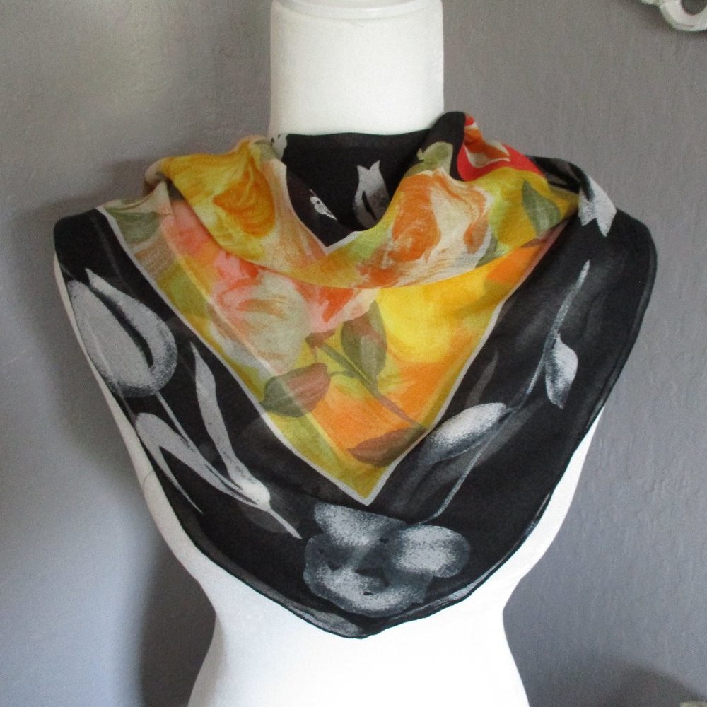 Semi sheer black & yellow floral scarf